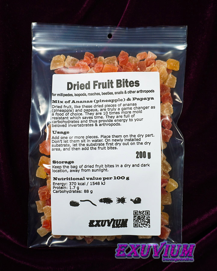 dried food bites, ananas, pineapple, papaya, isopod food, millipede food, roaches food, for sale, available, in stock