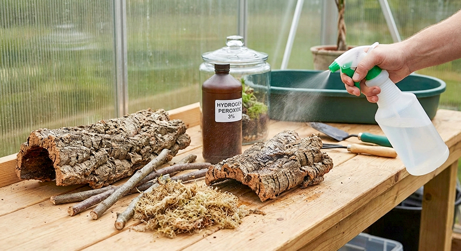 How to effectively sterilize terrarium equipment or terrarium decor or terrarium tools without damaging it?