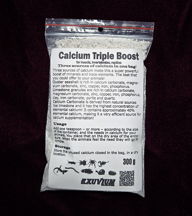 calcium triple boost supplement for isopods, millipedes and other arthropods and invertebrates. Also for reptiles. In stock, available, for sale.